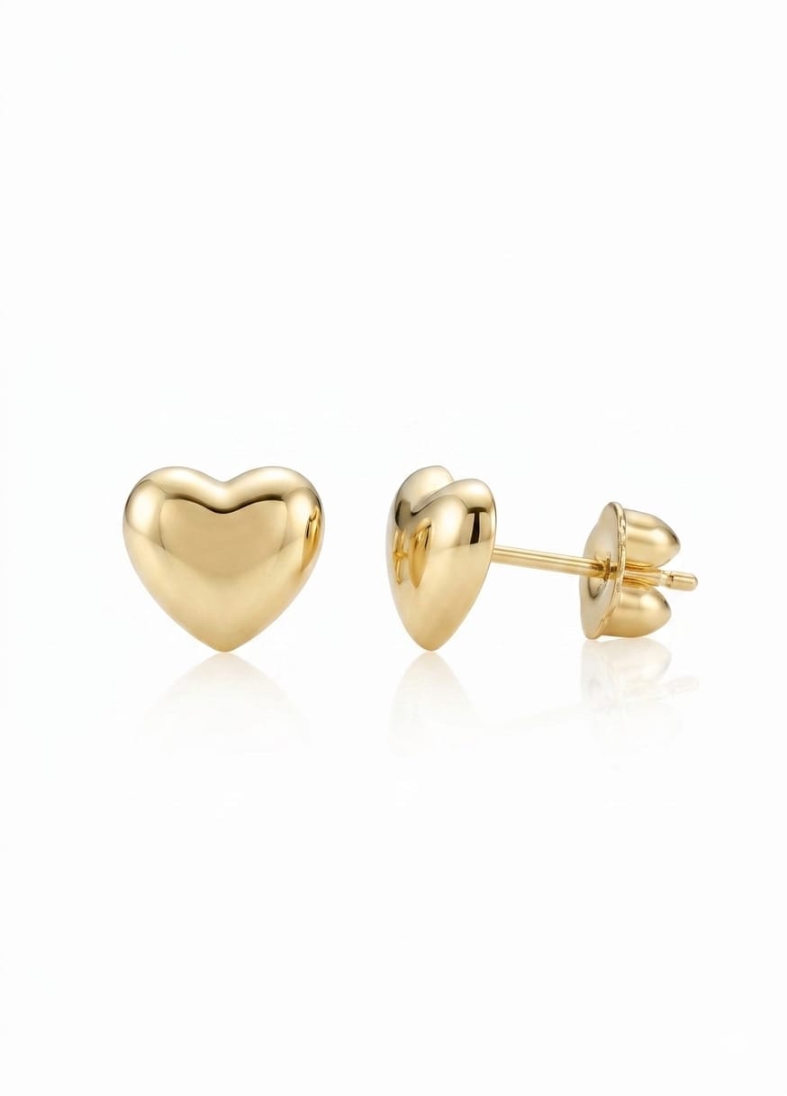 Aros Corazón Abultado Enchapados en Oro – Tipo Tope