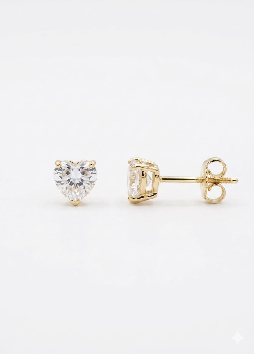Aros Tope Zirconia Corte Corazón Enchapados en Oro