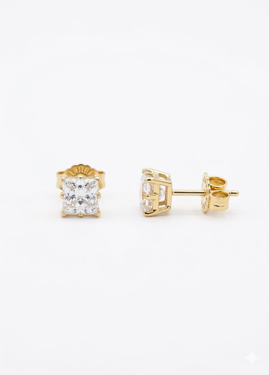 Aros Tope Zirconia Corte Princesa Enchapados en Oro