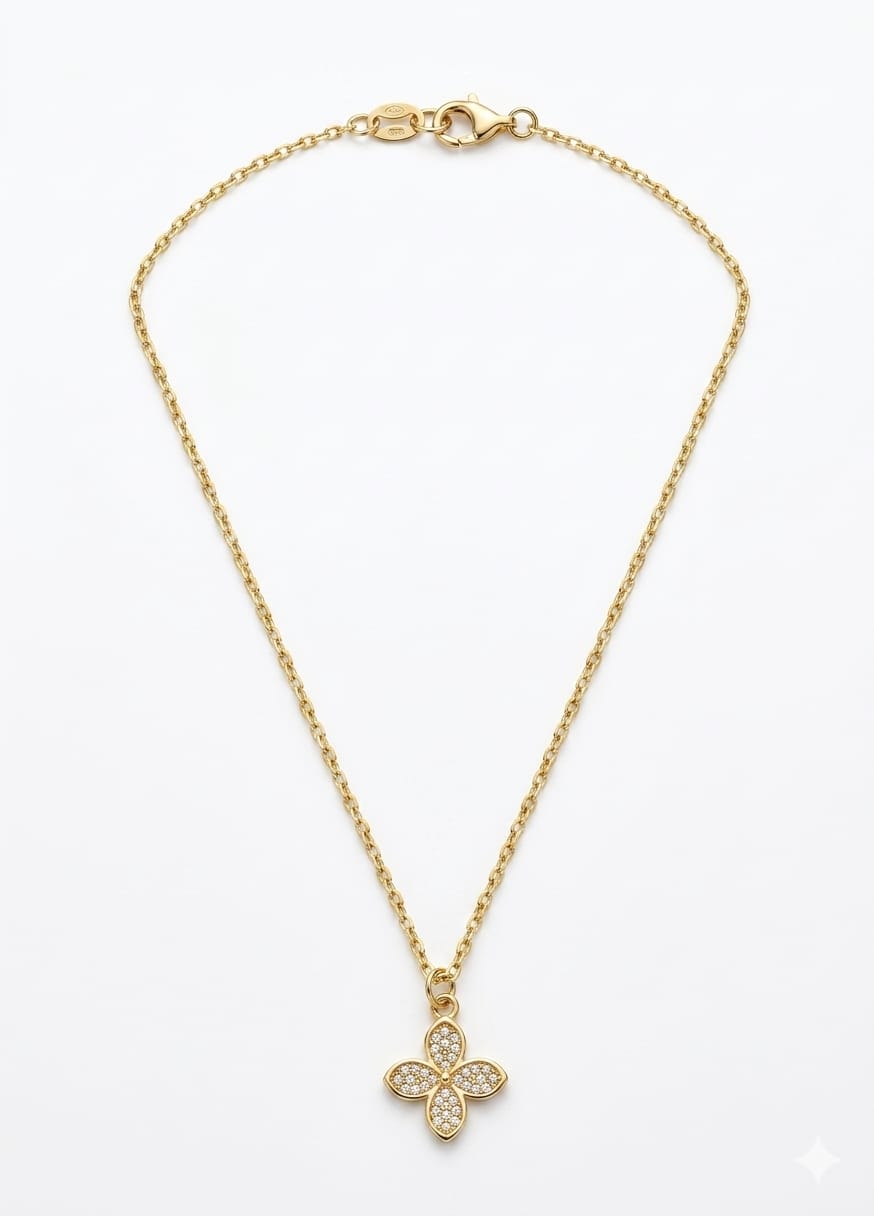 Collar Flor de Trébol con Zirconias Enchapado en Oro