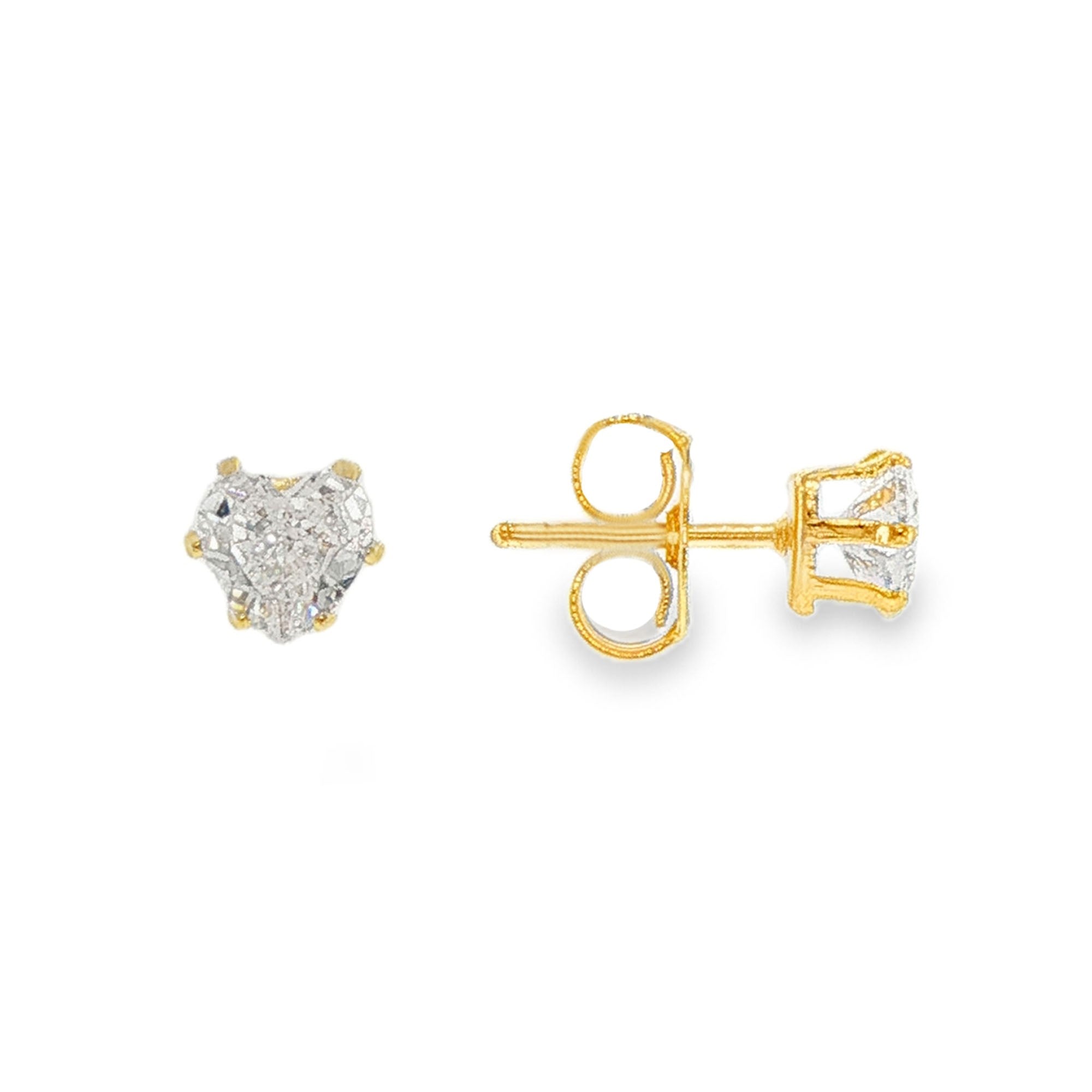 Aros Tope Corazón con Circón Enchapados en Oro 6 mm