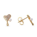 Aros Enchapado en Oro Diseño Corazón Irregular con Circones y Perla Imitación