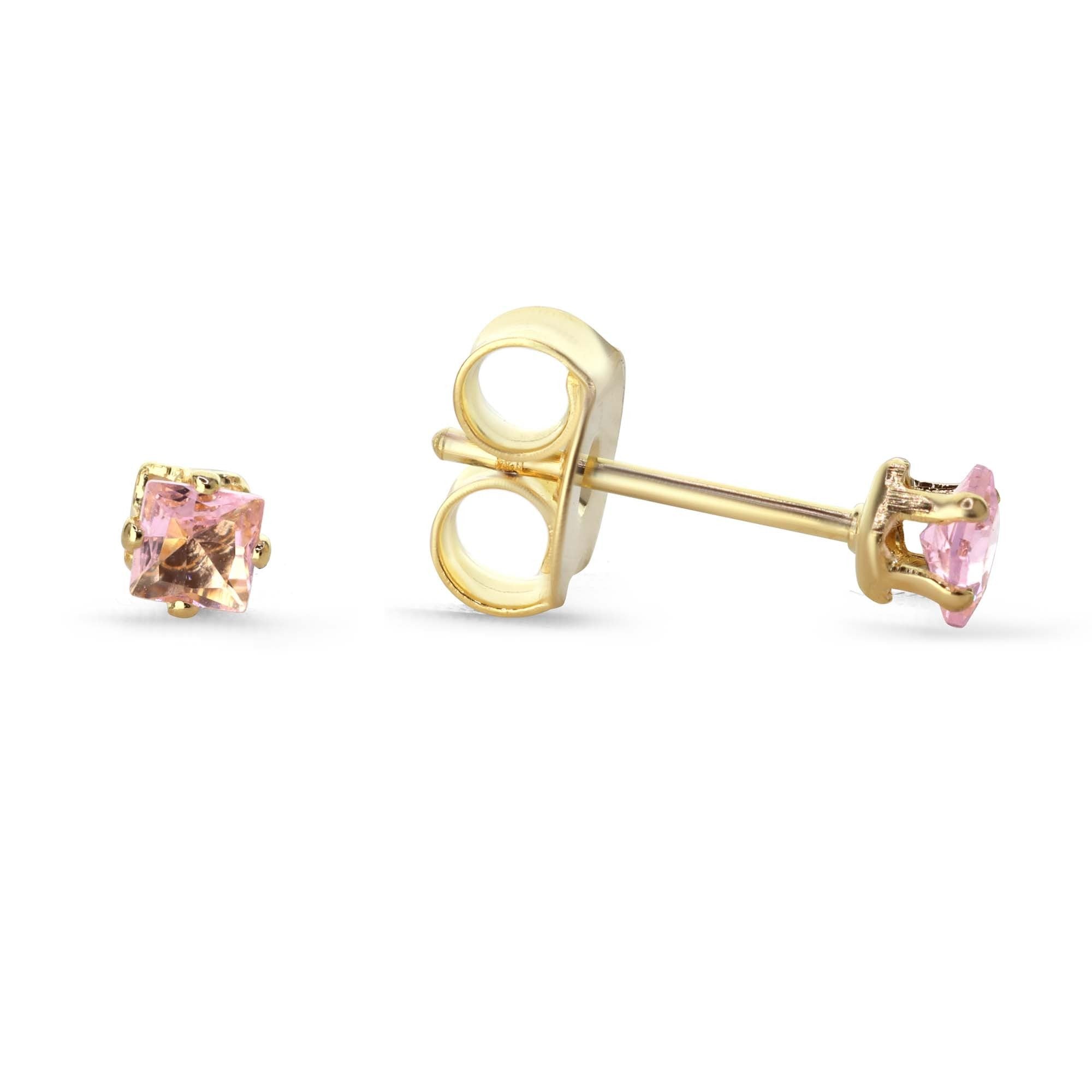 Aros Enchapado en Oro Diseño Punto de Luz Rosa